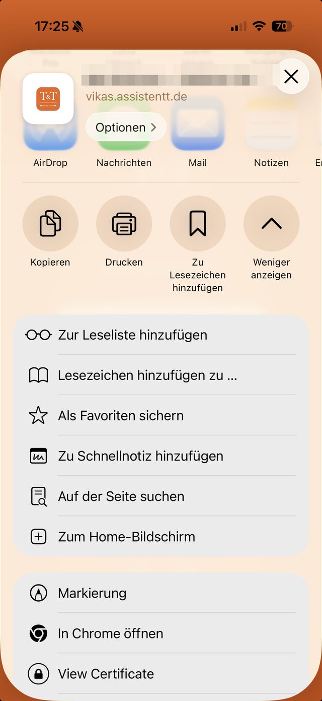 Teilen-Menü mit „Zum Home-Bildschirm“